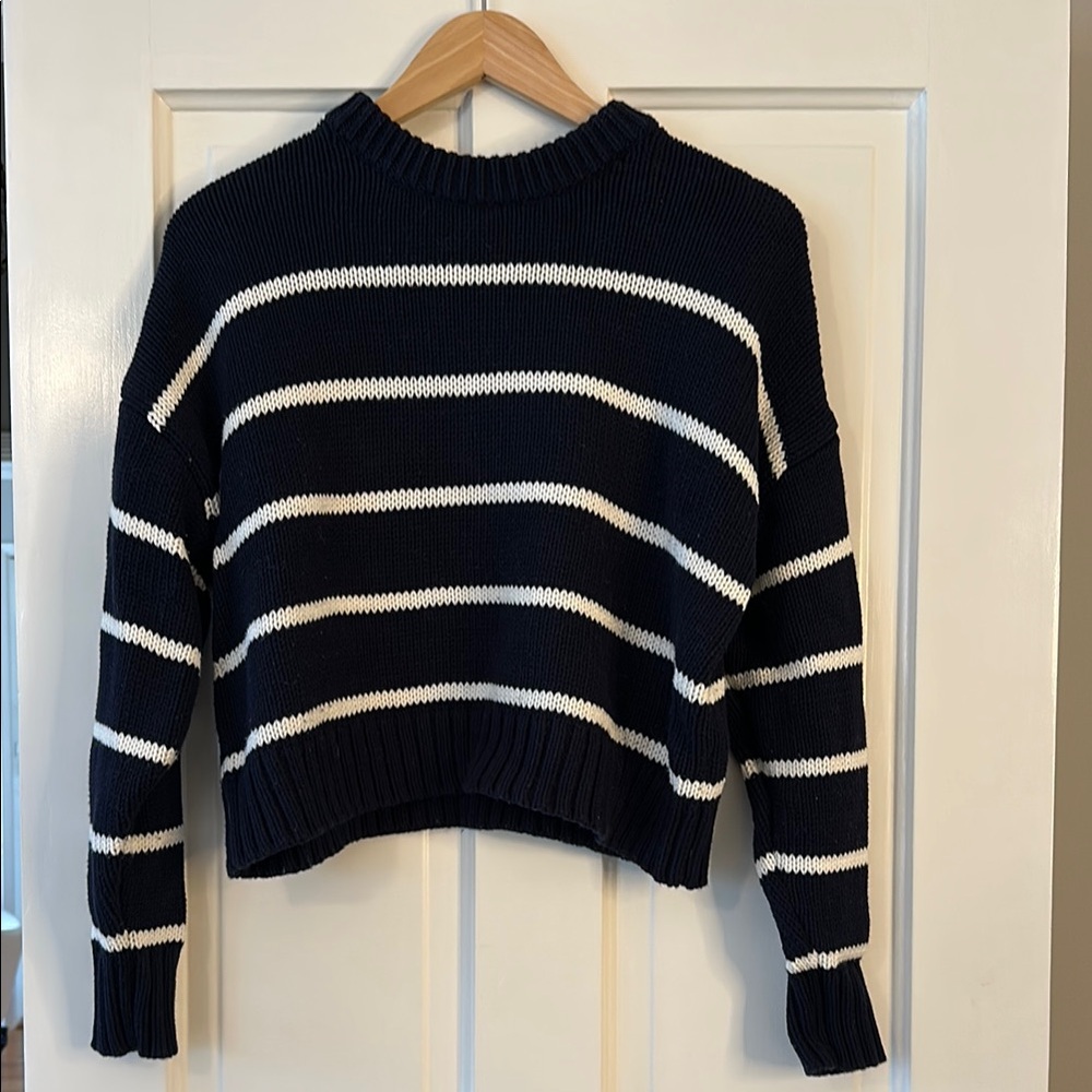 Jenni Kayne Chloe Crewneck Sweater, Size XS, Navy and White Stripe